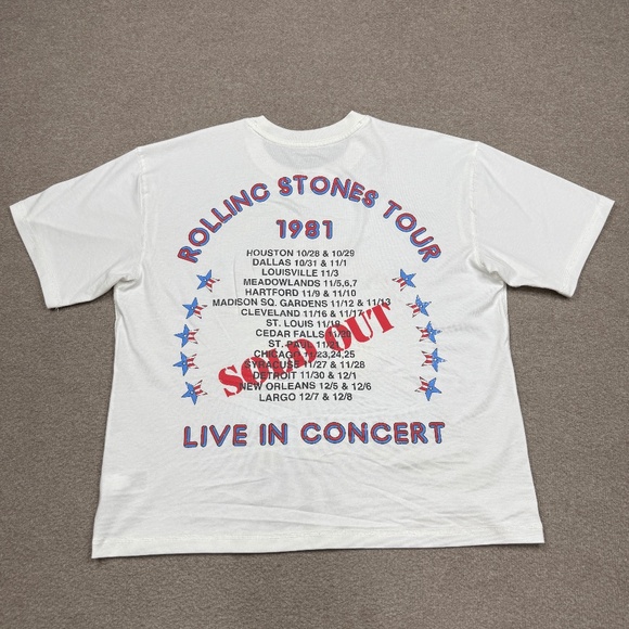 The Rolling Stones Graphic T Shirt Men's Size L White 1981 Tour Boxy Crop Fit - Picture 3 of 8